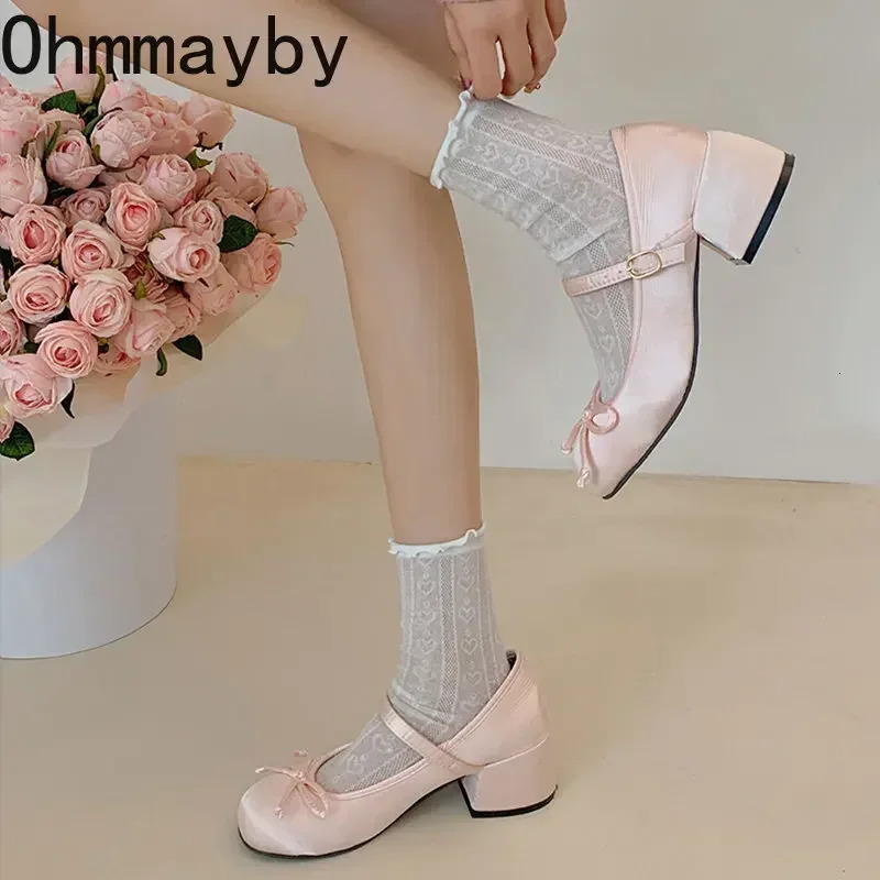 2024 Spring Autumn Mary Jane Shoes Fashion Shallow Round Toe Mid Heel Shoes Ladies Elegant Outdoor Single Pumps Shoes 241112