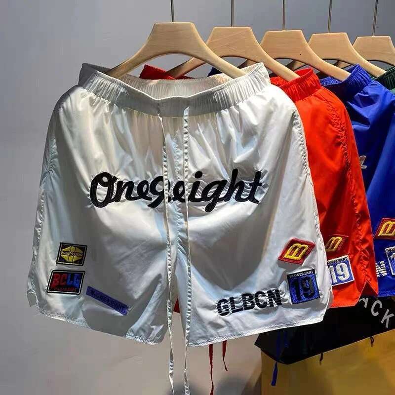 American Vintage Latter Embroidery Summer Men's Sports High Street Basketball S Loose Breathable Beach Shorts