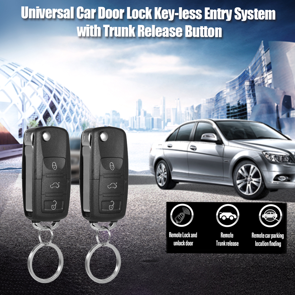Universal Car Door Lock Trunk Release Keyless Entry System Central Locking Kit With Remote Control Remotely with Flashing Alert ec979