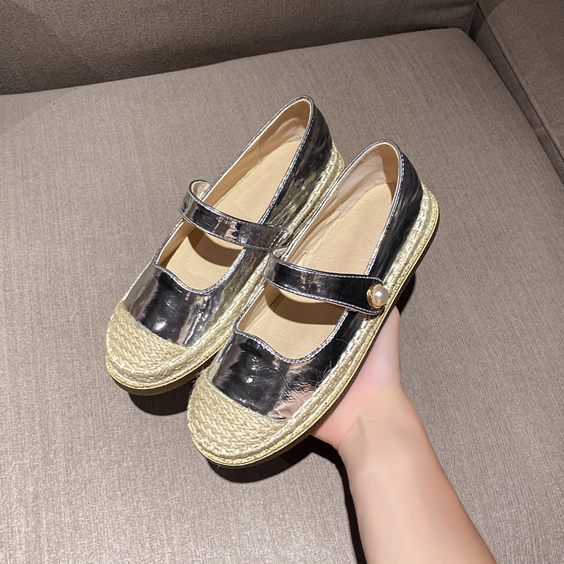 Sier Mary janes Leather 96936 shoes woman flats straw pattern creepers round toe espadrilles female ankle belt glitter moccasins 8e02 6c08