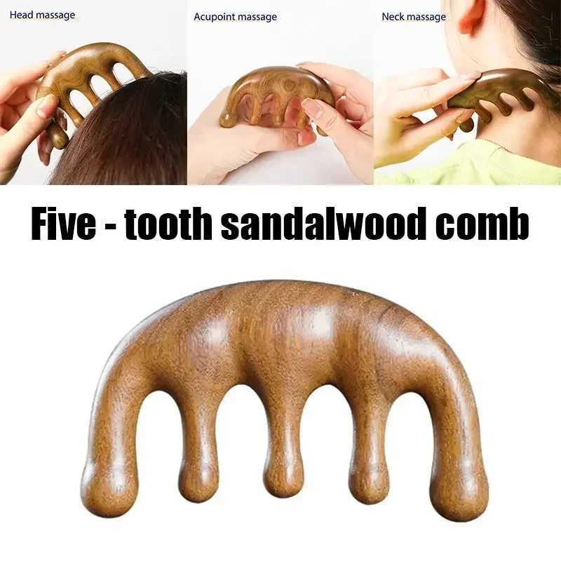 Meridian massage comb with five teeth and no handle Chinese acne hair comb blood circulation sandalwood scalp Meridian comb W241112