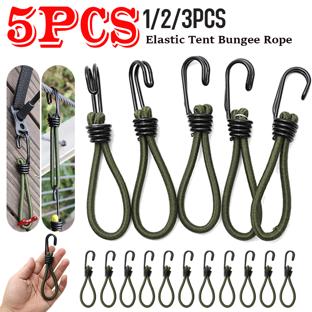 1-5Pcs Elastic Hook Loop Tie Down Strap Wire Fix Canopy Tarp Tent Kayak Shock Cord Bungee Rope Lage Straps