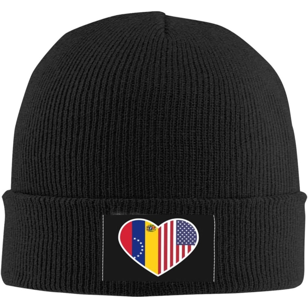 I Love America and Venezuela State Beanie Hat for Men Women Cozy Knit Skull Cap Acrylic Winter Hats