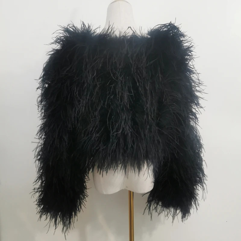 style womens coat 38cm 100% natural ostrich hair womens sexy ostrich feather jacket long sleeved 241111