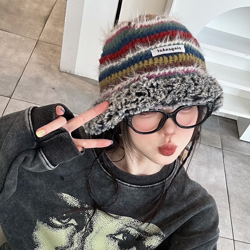 Y2K Crochet Thick Bucket Hats for Women Spring Autumn Handmade Knit Beanies INS Korean Beach Bikini Panama Cap Gorras De Mujer ec4e7