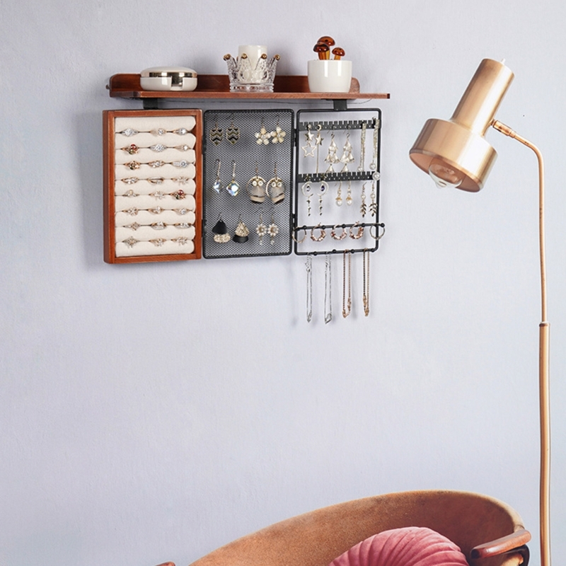 Wall Mounted Jewelry Wood Display Holder For Hanging Necklaces Bracelet Earrings Ring Storage Rack Gift Dropshipping cc3e0