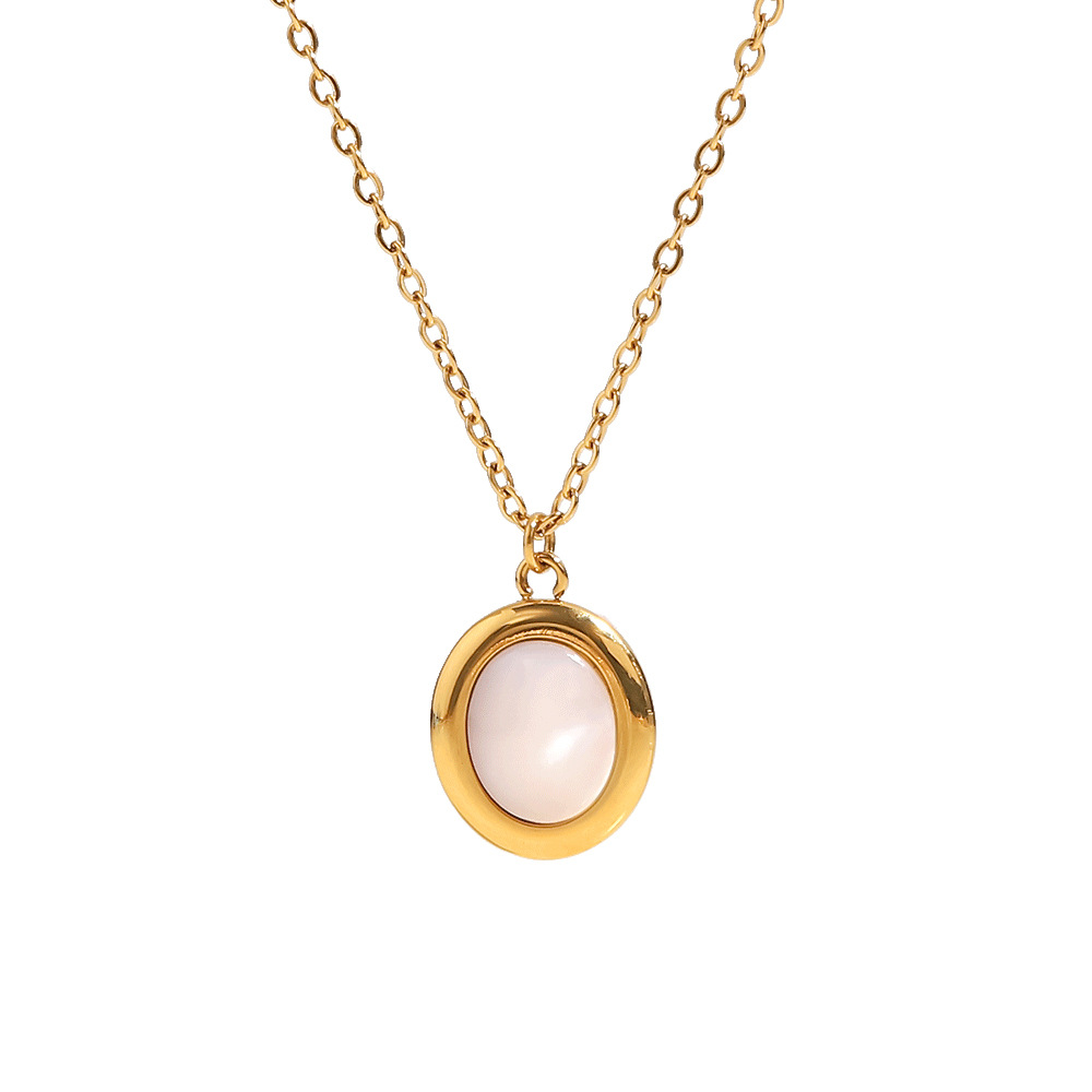 Oval Natural Opal Pendant Necklace for Women Plated 18k Gold Stainless Steel Designer Jewelry Free Shipping Wholesale