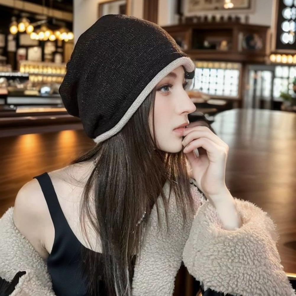Women Knitted Elastic Thick Warm Winter Hat Soft Cold Resistant No Brim Beanie Baggy Lady Cap