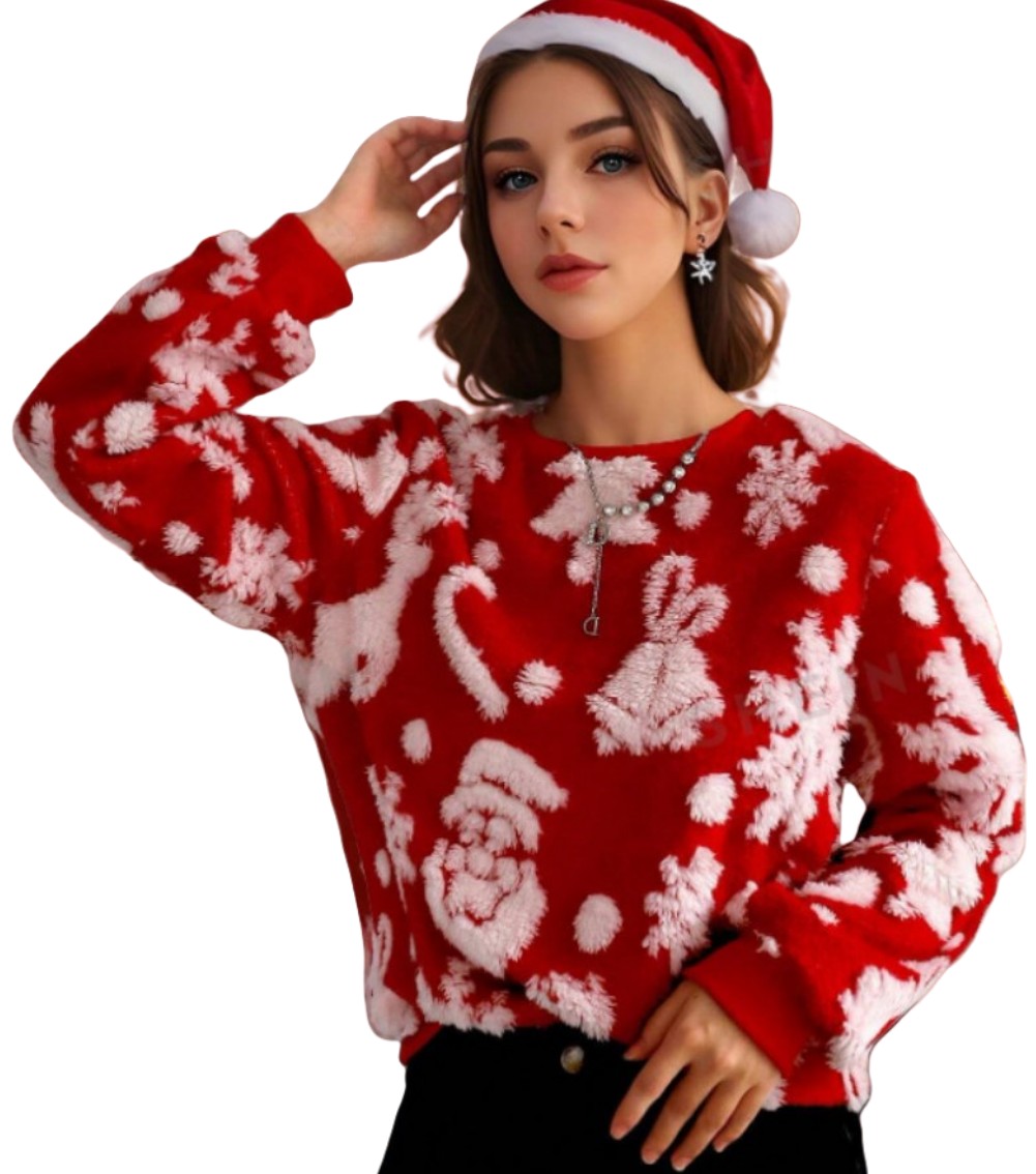 Women's Hoodies Christmas Tree Old Man's Head Knitted Hoodie Set Long Sleeve Top