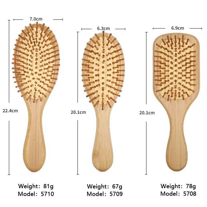 Bamboo and wood comb professional hair brush used for scalp massage hair care round bead comb healthy anti-static hair brush W241112