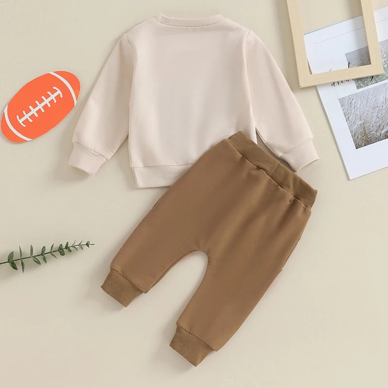 Newborn Baby Boy Toddler Girl Clothes Rugby Football Long Sleeve Pullover Sweatshirt Pants Set Fall Outfits smile