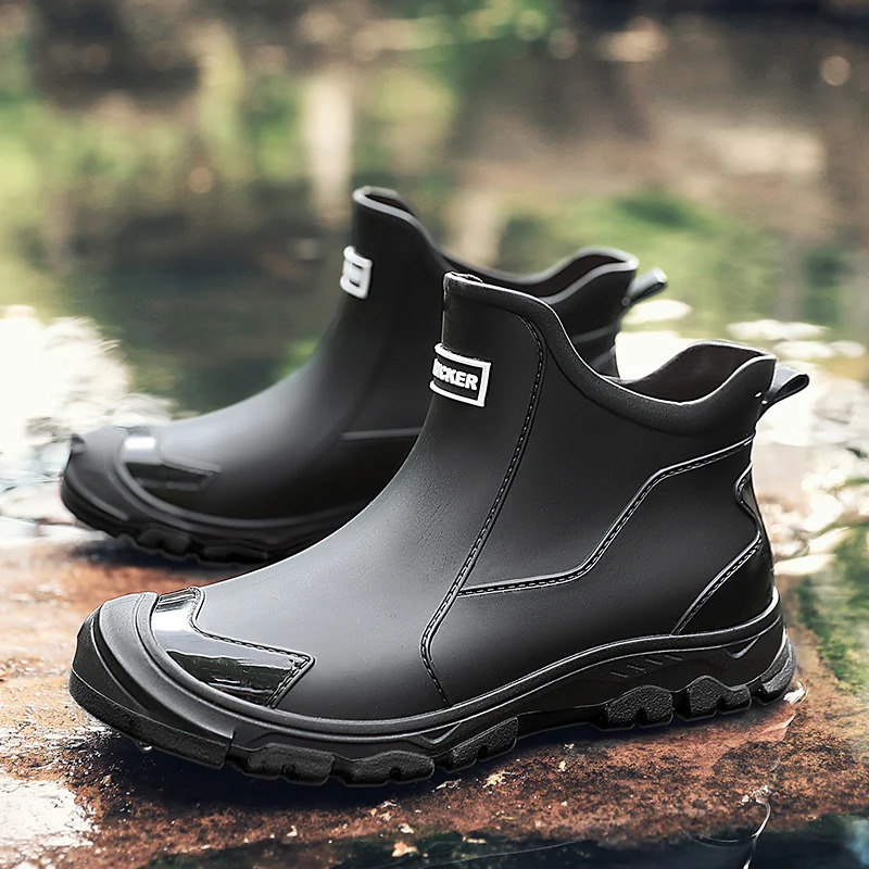 Mens Rain Boots Outdoor Casual Men Ankle Hiking Fishing Water Shoes Waterproof Work Boot Personality Non-slip Male Footwear 241111
