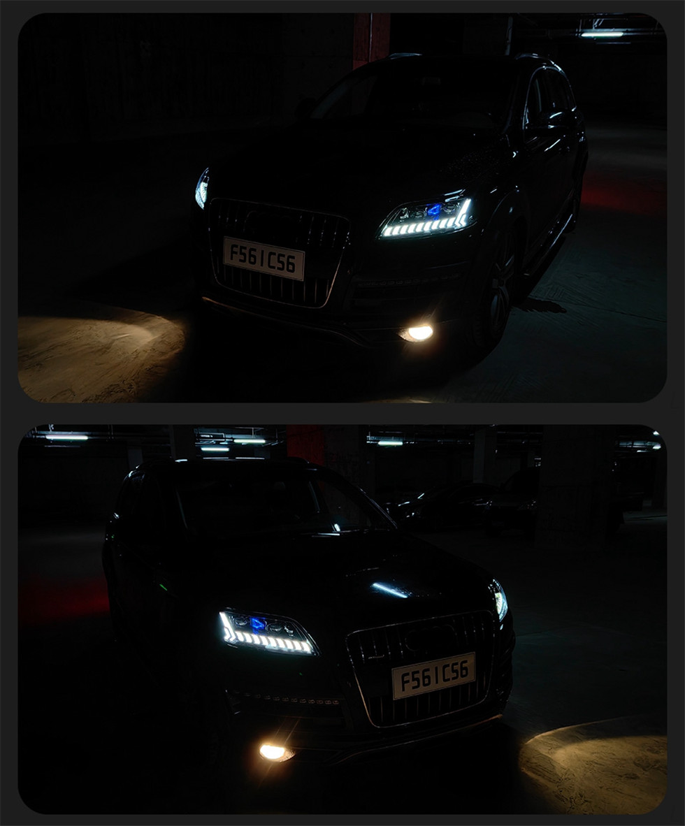 Auto Headlights for AUDI Q7 2006-20 15 LED High Beam Laser Lens LED DRL Running Water Turn Signal Lamp