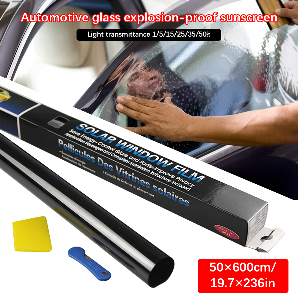 6M x50CM VLT Black Car Window Foils Tinting Film Roll with Tube Package Auto Home Window Glass Solar UV Protector Sticker Films 1288a