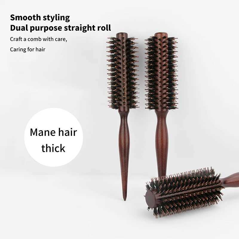 Pcs Wooden Handle Round Curling Brush Straight Twill Hair Comb Pig Mane Round Barrel Curling Brush Curling Tool W241112