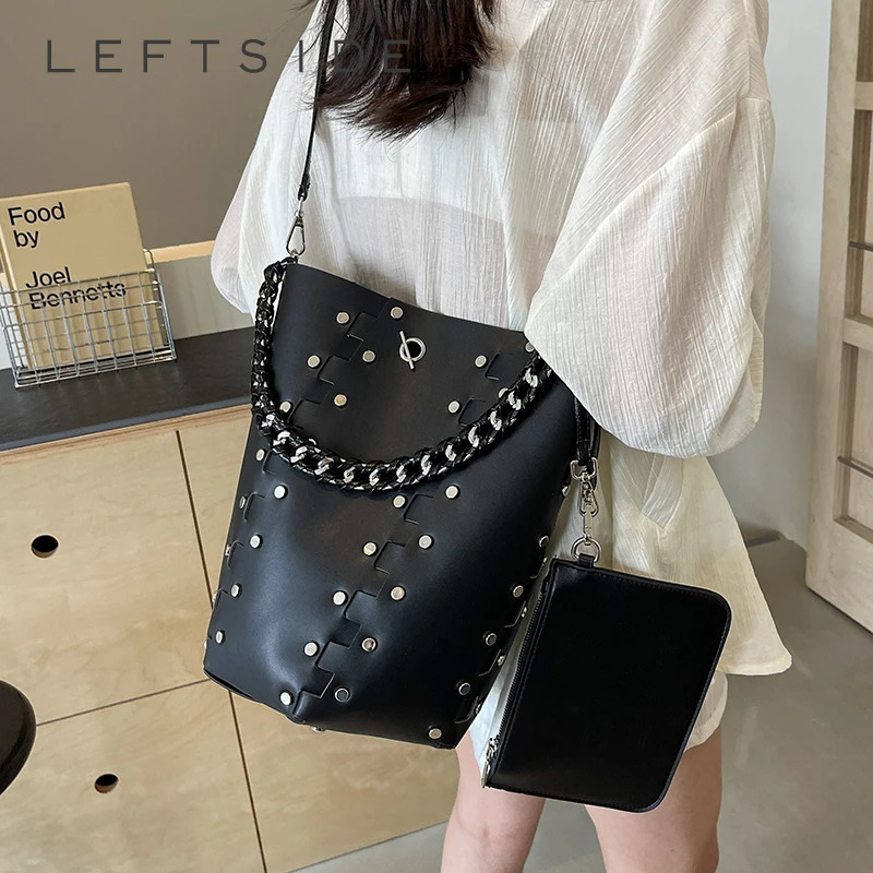 2 Pcsset Rivets n Small Crossbody Bags For Women Fashion Females Bucket Bag Lady Shoulder Handbags And Purses 241111