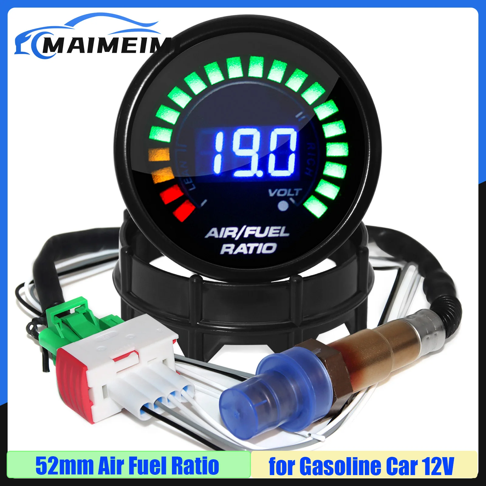 20:1~10:1 Air Fuel Ratio d Digital AFR Meter 2 52mm Gauge Narrowband Oxygen O2 Sensor OE 0258006028 for Gasoline Car 12V