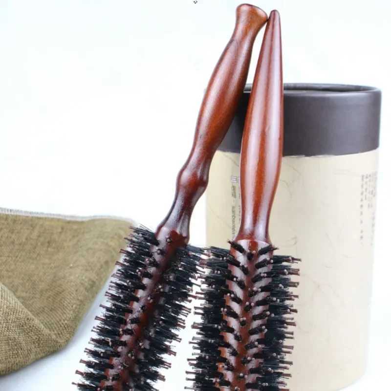 6 styles natural bristle brush circular brush wooden handle circular bucket brush curling brush curling styling tool W241112