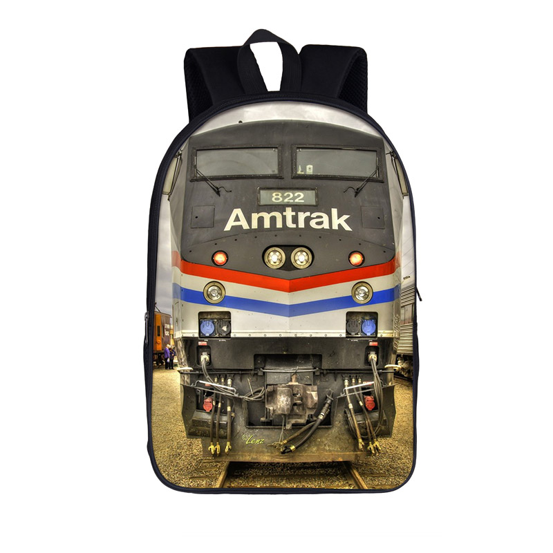 Old-fashioned Steam Train / Locomotive Pattern Backpack for Teenager School Bags Women Travel Student Book Bags Gift 16 Inches 8f33f