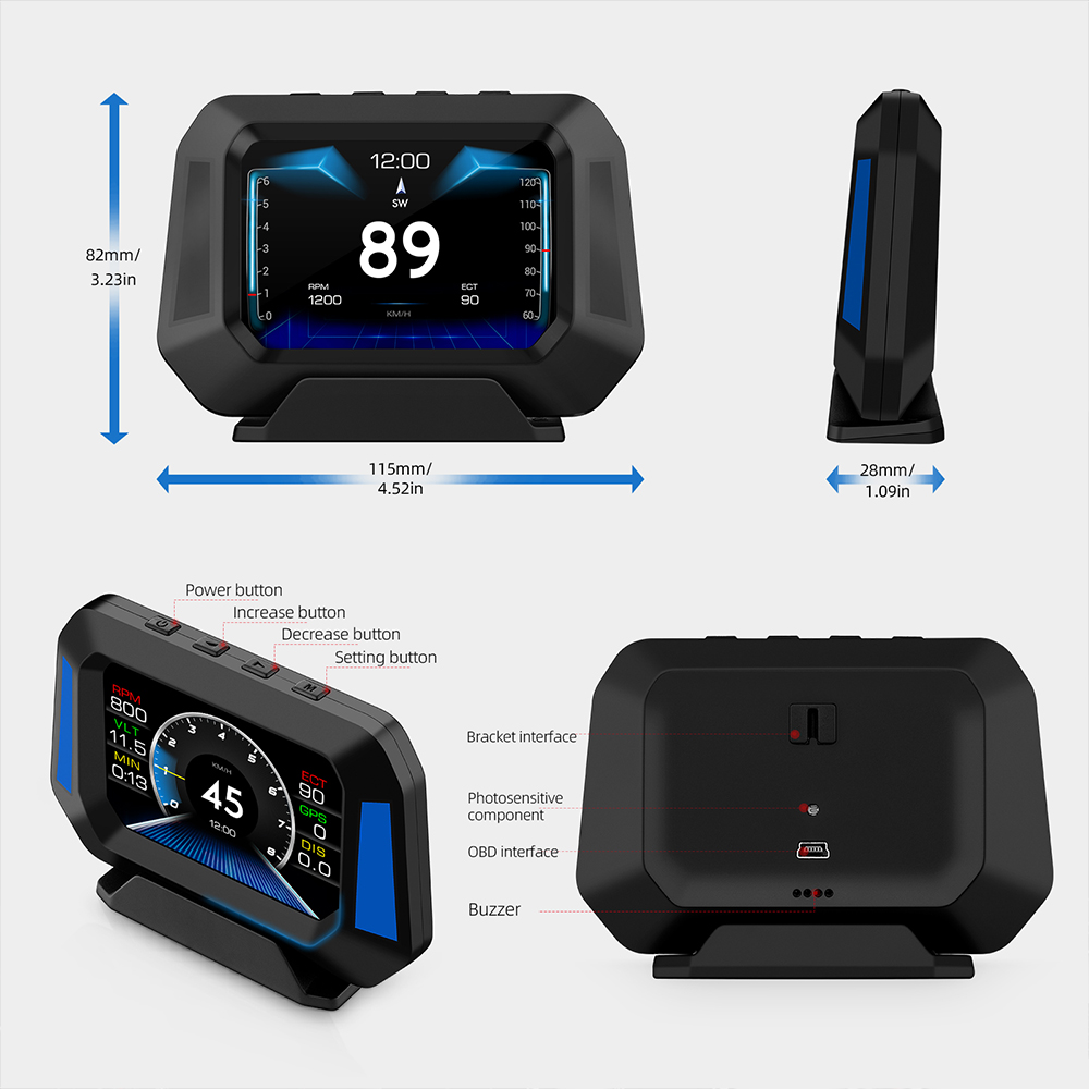 Auto Accessories Speedometer Car Level Sensor Gradient GPS P21 4x4 Inclinometer HUD Real-Time Off-road Vehicle System