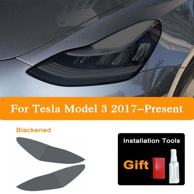 Pair For Tesla Model 3 X Y S Car TPU Front Headlights Tint Black Protective Film Transparent Sticker Repair Pre-cut Accessories