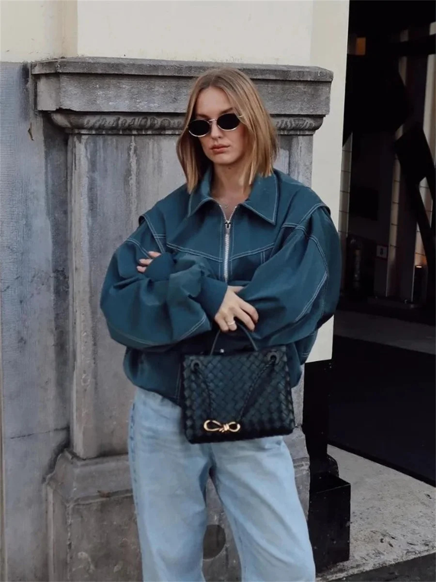 Womens Retro Solid Red Leather Splicing Zipper Jacket Casual Fashion Collar Long Sleeve Cool Jacket Womens Autumn Jacket 241111