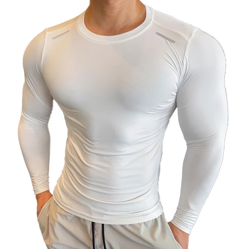 Long Sleeve Fitness Running tight Men spandex Bodybuilding Sports shirts Gym training Compression T shirts Sport 241112