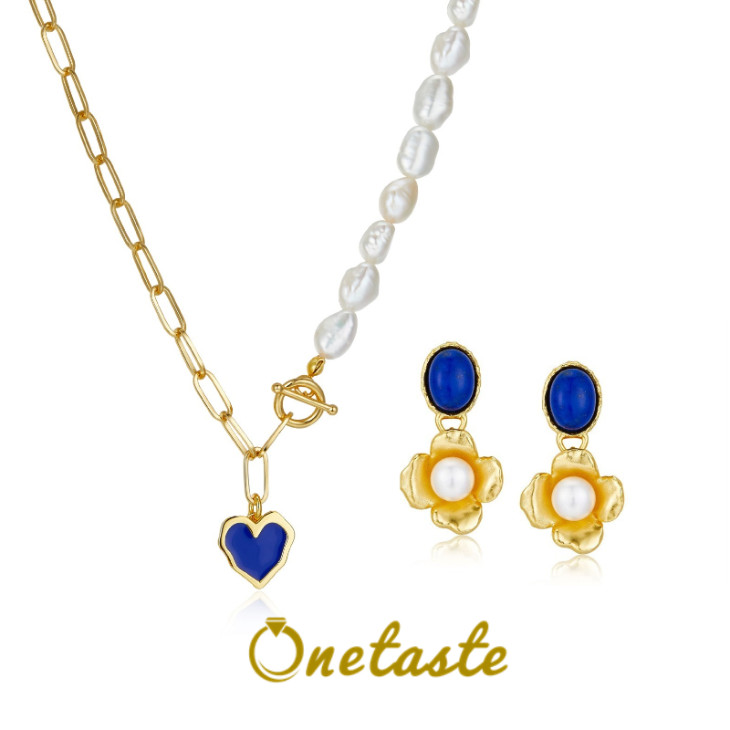 S Sier Natural Pearl Lapis Lazuli Jewelry Sets For Women Heart Shaped Blue Copal Pendant Necklace Flower Earrings Gift 04fdd 5 6a65e