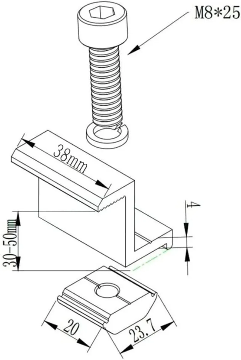 Solar Module Holder PV Bracket End Clamp Medium Clamps for 30-45mm Mounting Rail PV Solar Panel Aluminium Alloy AL6005-T5