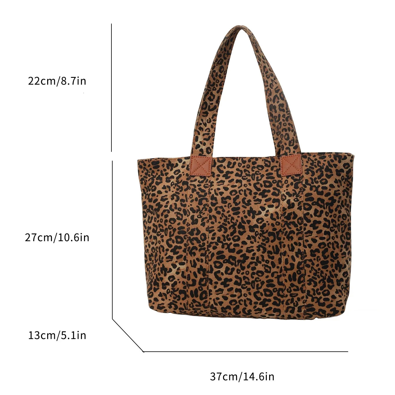 Leopard canvas shopping bag casual and fashionable womens shoulder bag handbag large capacity shopping bag zipper handbag 241111