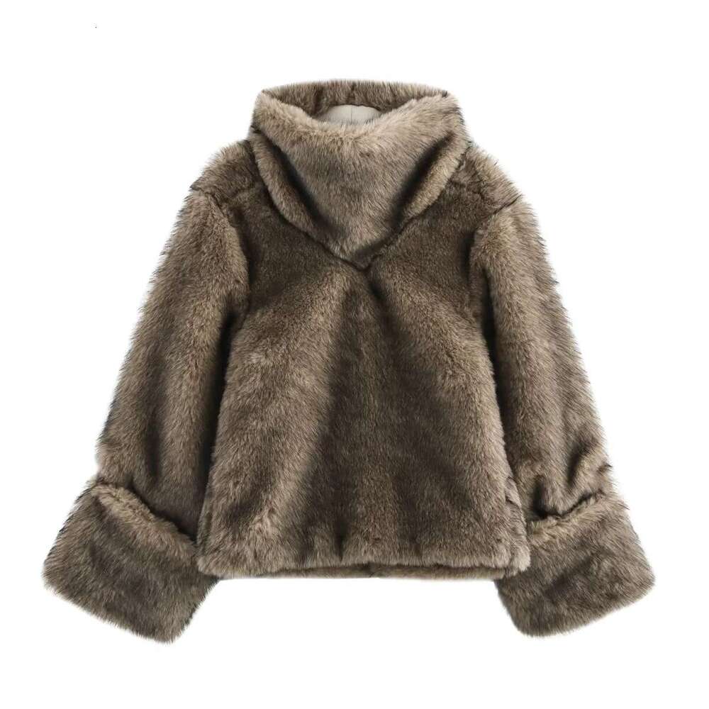 shanshi fur coat women Wind autumn and winter women's fashion street artificial effect fur high neck hoodie top
