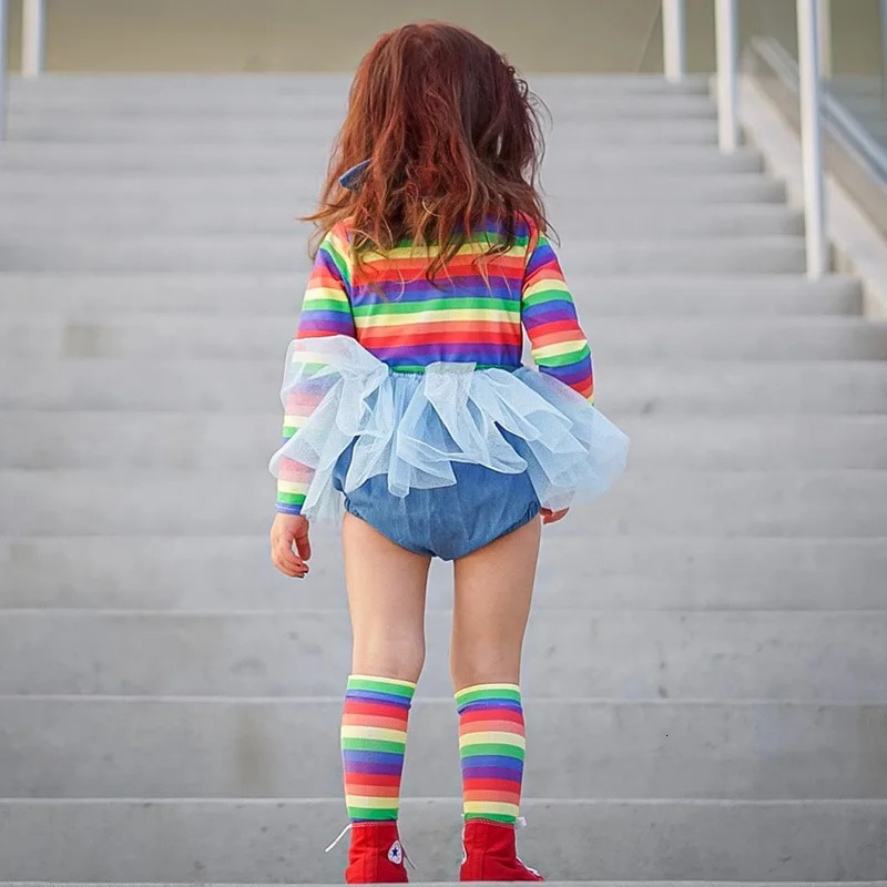 Baby Girl Boy Halloween Clothes Set RomperLong Sleeve Shirt 2PCS Child Chucky Doll Evil Bodysuit Costume Baby Clothes 2-7Y 240329