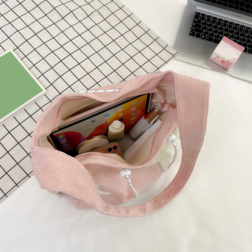 Korean Star Pattern Women Shoulder Bag Casual Corduroy Crossbody Bag with Pendant Large Capacity Kawaii Satchel Campus Tote Bags b1ee4