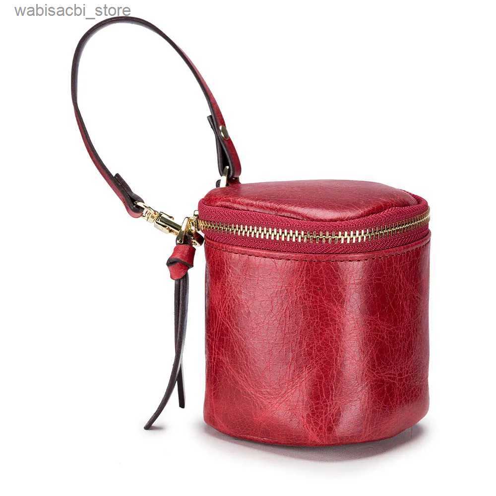 Cosmetic Bags RETROGOO Ladies Cosmetic Bag With Makeup Mirror Genuine Leather Women Lipstick Bag Small Cosmetic Case For Girls Mini Coin Purse L49