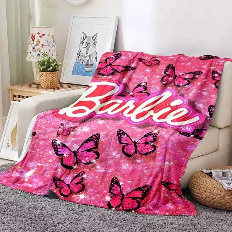 Barbie Flannel Fluffy Throw Camping Blanket for Children Sofa Throw Blanket Modern Fashion Gift Miniso Picnic BlanketXJ241111