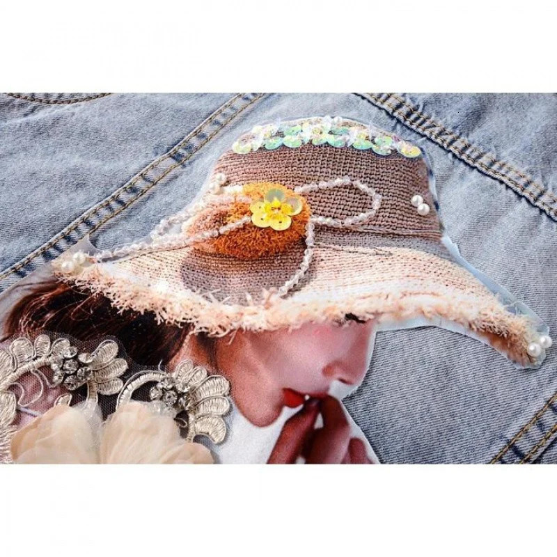 Spring and Autumn Womens Denim Jacket Long Sleeve Coat Loose 3D Button Pearl Coat Open Skirt Jeans Jacket 241112