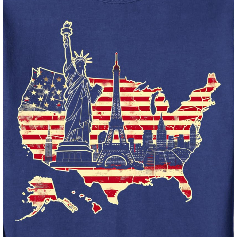 Long Sleeve Shirts for Men sweatshirt USA Map American Flag Landmarks Graphic Tees Sweatshirt T shirt Tee Streetwear Casual tops clothes