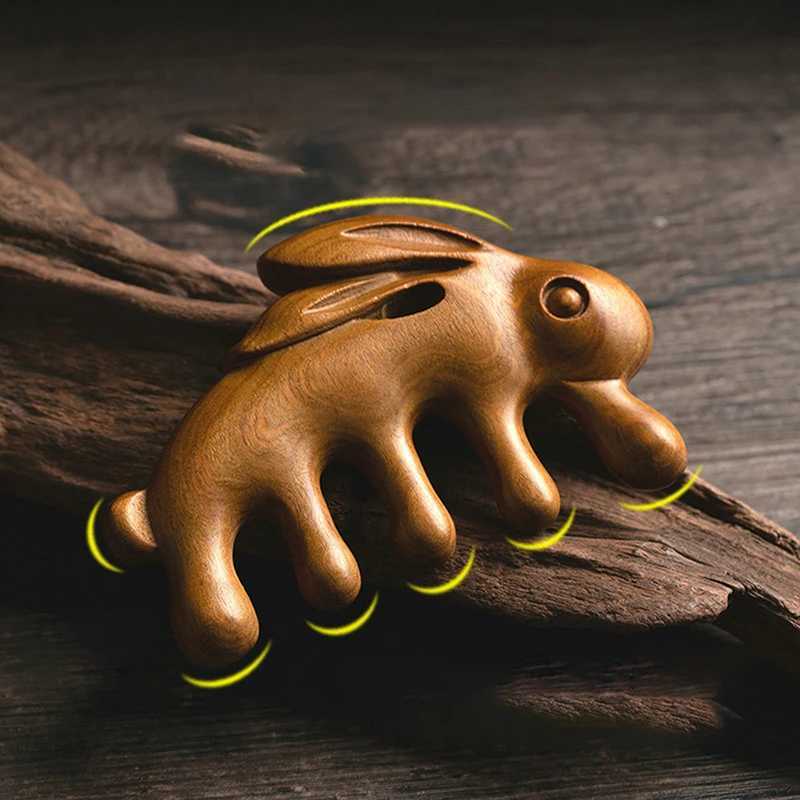 Rabbit Shape Sandalwood Comb Anti static Styling Tool Scalp Relaxing Point Massager Portable Sandalwood Handle Comb W241112
