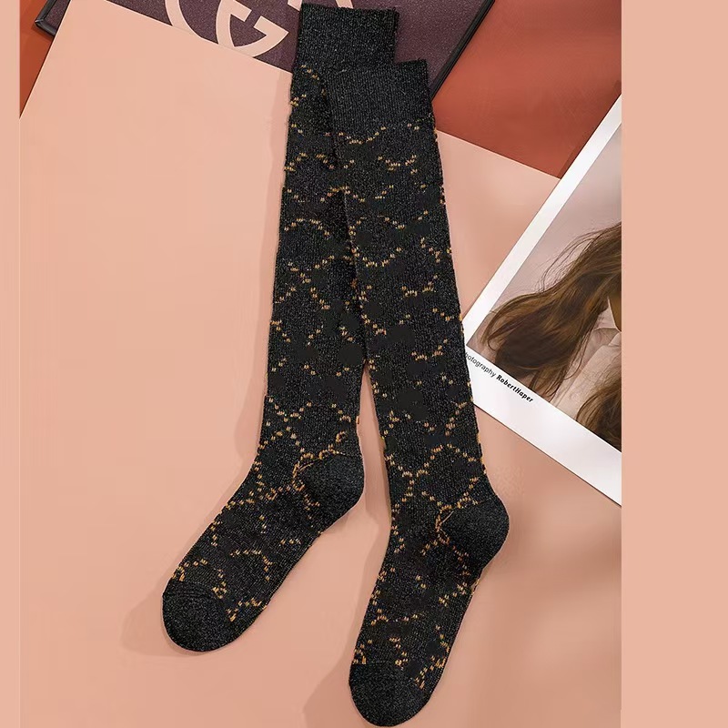 Gold wire stockings Designer men's socks Women's wool stockings High quality premium street comfort knee Calf socks With box