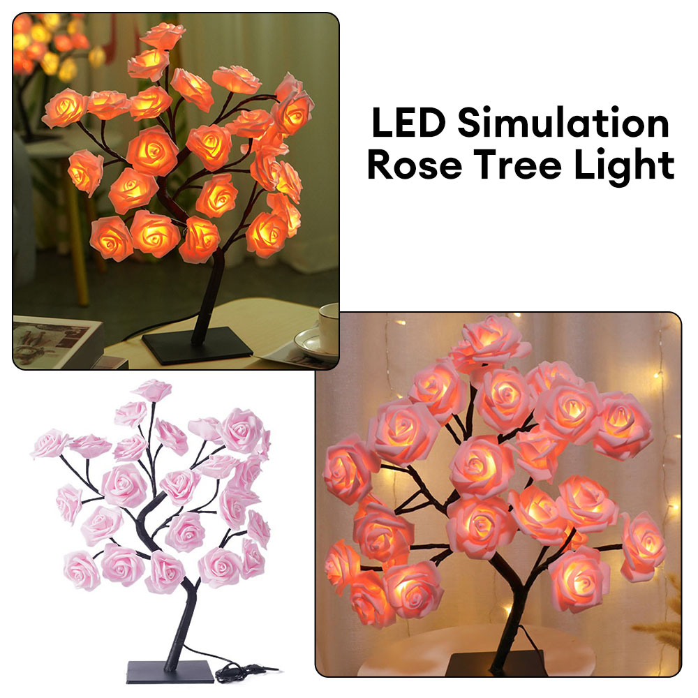 LED Rose Flower Tree Light USB Table Lamp Artificial Rose Bonsai Night Light Bedroom Atmosphere Lamp Xmas Valentine's Day Gift
