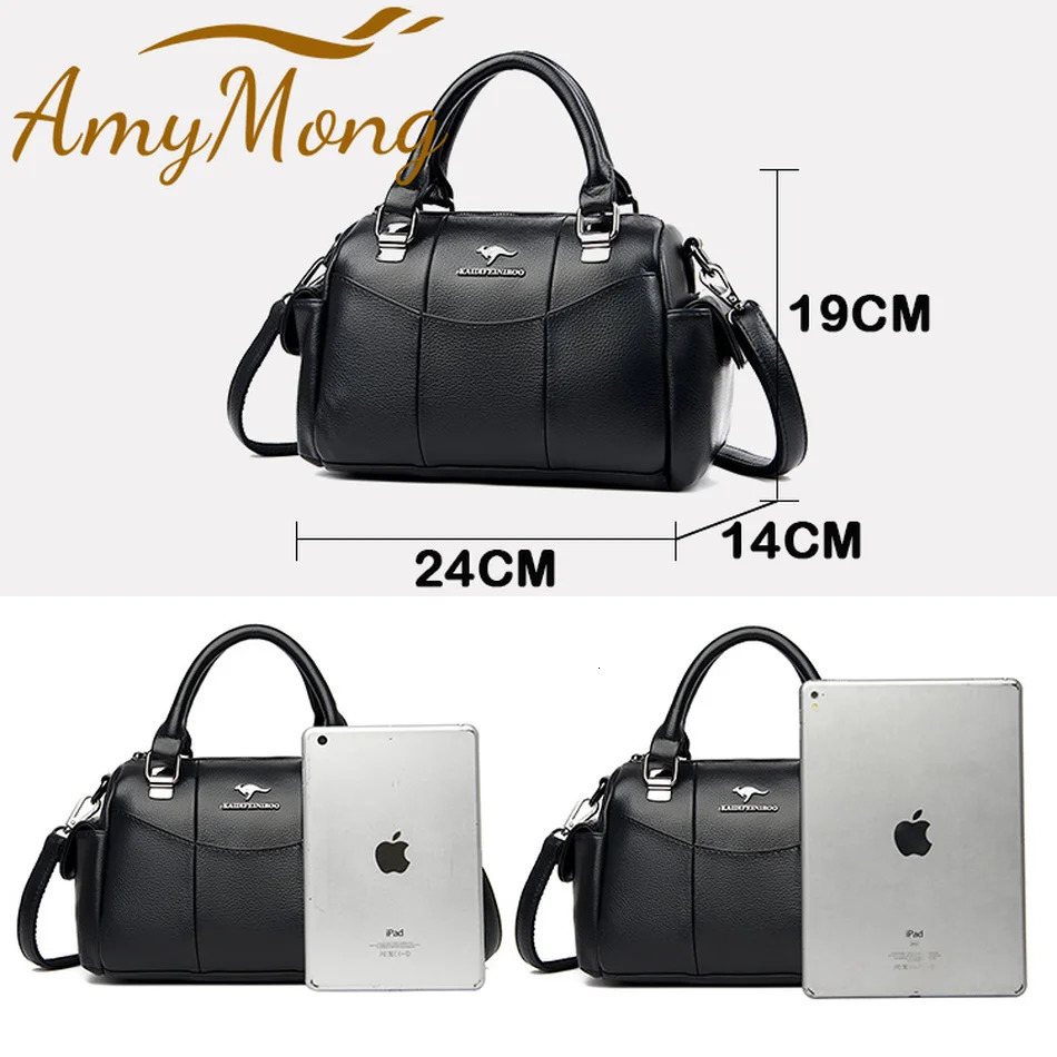 ner Women Soft Leather Handbags y Female Shoulder Crossbody Bag Casual Ladies Shopper Messenger Boston 241111
