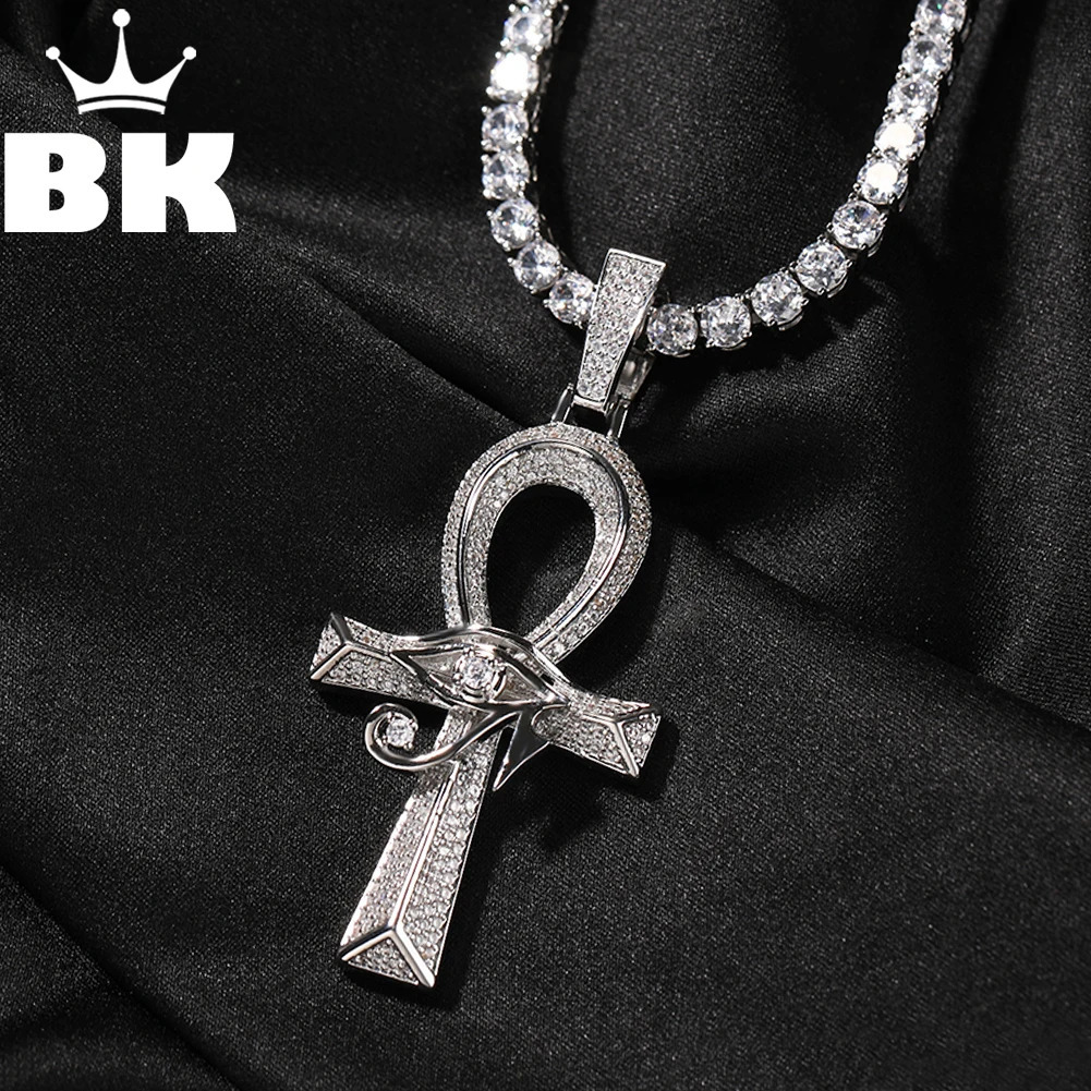 Burning King Eye of Horus Ancient Egypt Ankh Pendant Necklace Great Retro Zirconia Cross Key Life Guardian Jewelry Gift 241112