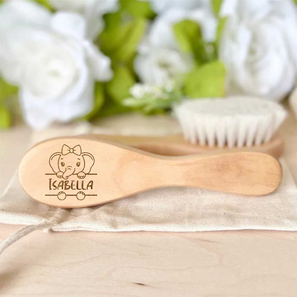 Personalized baby hair brush customized animal named wooden baby hair brush ideal for birth/baptism/birthday baby shower gift W241112