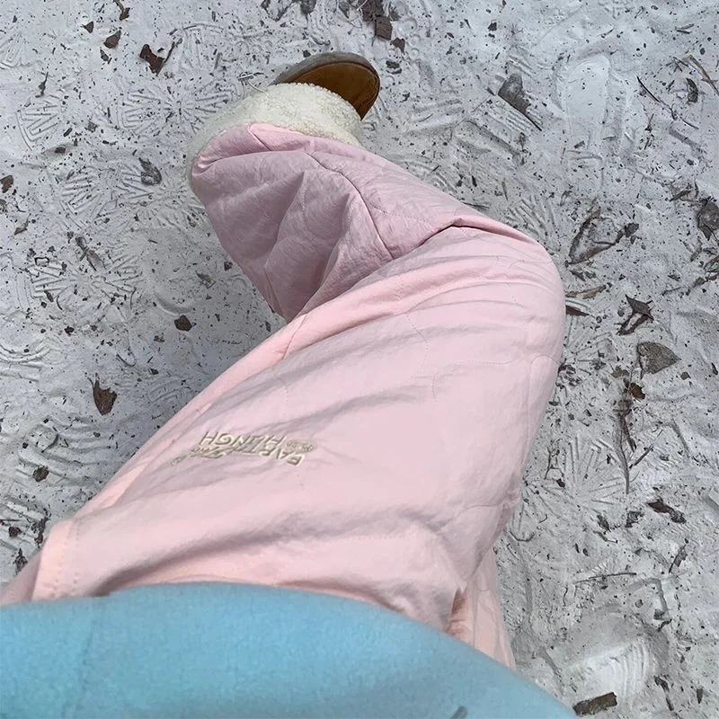 Korean Casual Cotton Down Pant Solid Color Quilted Wide Leg Letter Embroidery Baggy Trousers Y2k Loose Pants For Women 241112