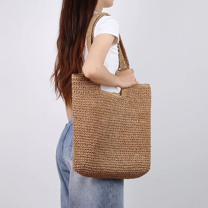 Totes Hand-Woven Handbags Summer Women Top-Handle Bags Large Capacity Paper Rope Handmade Fashion Simple Casual Shopping zhanyishengli