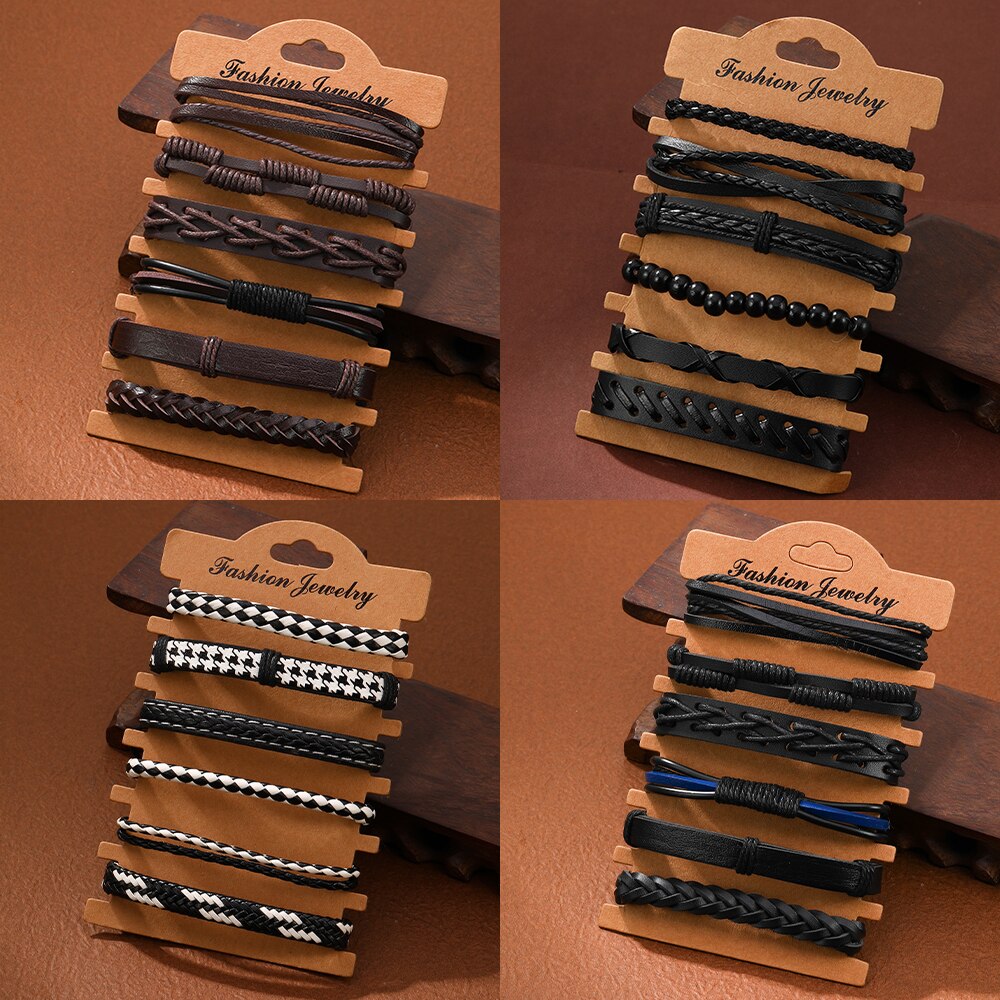 PCS New Vintage Hand Woven Wax Rope Cowhide Men s Leather Bracelet PU Accessories Party Rave 5