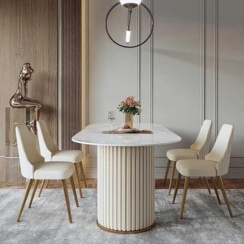 White Design Dining Table Rock Board Modern Light Luxury Dining Table Large Villa Nordic Simple Mesa Cozinha Kitchen Furniture