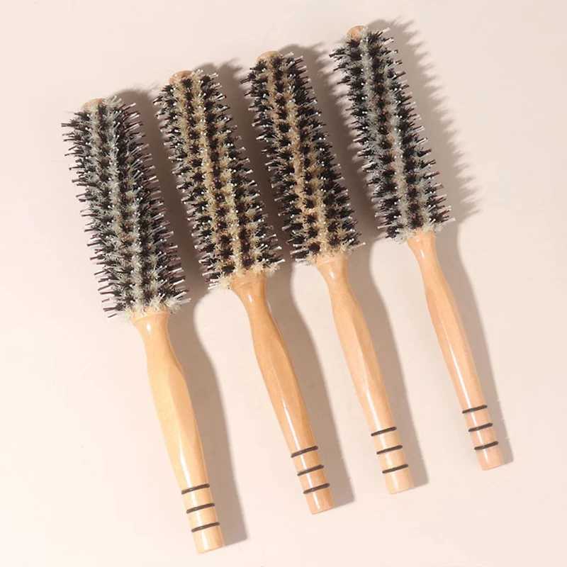 Type 4 Wooden Handle Round Curling Brush Straight Twill Hair Combing Brush Round Barrel Curling Brush Curling Tool W241112