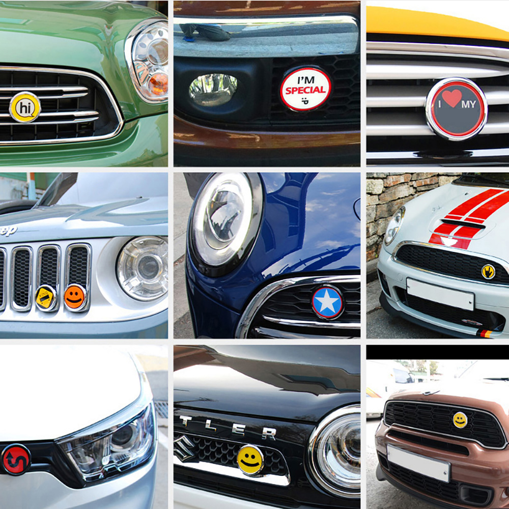 Metal 3D Front Grill Emblem Stickers Badge For MINI Cooper JCW S One Countryman R60 R61 F55 F56 F60 R55 Customizable patterns