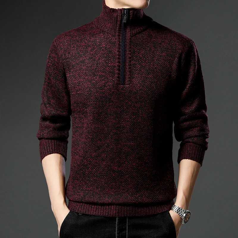 Autumn and winter mens pullover sweater with turtle neck and chenille wool for warmth ultra-thin mens dress W2411111